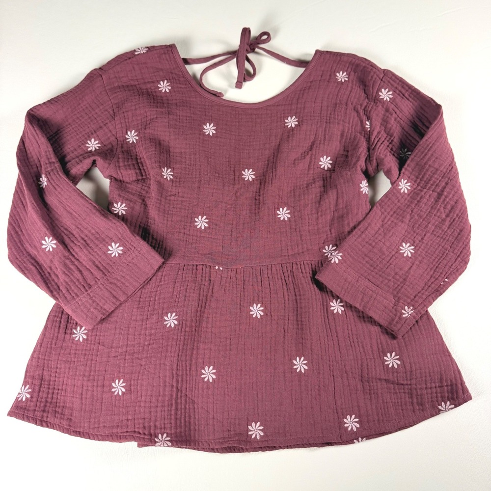 Madewell Light Plum Gauze Embroidered Peplum Top Daisy Floral XXS Cottagecore